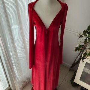 Elegant Red Long-Sleeve Velour Dress
